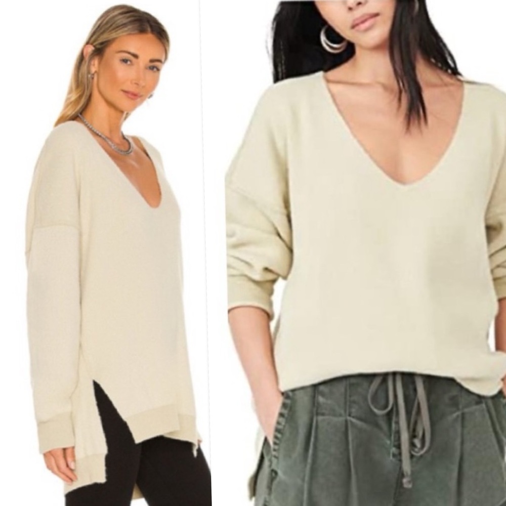 Free People Sweater Weather V Neck Oversized in Marzipan Combo Size S